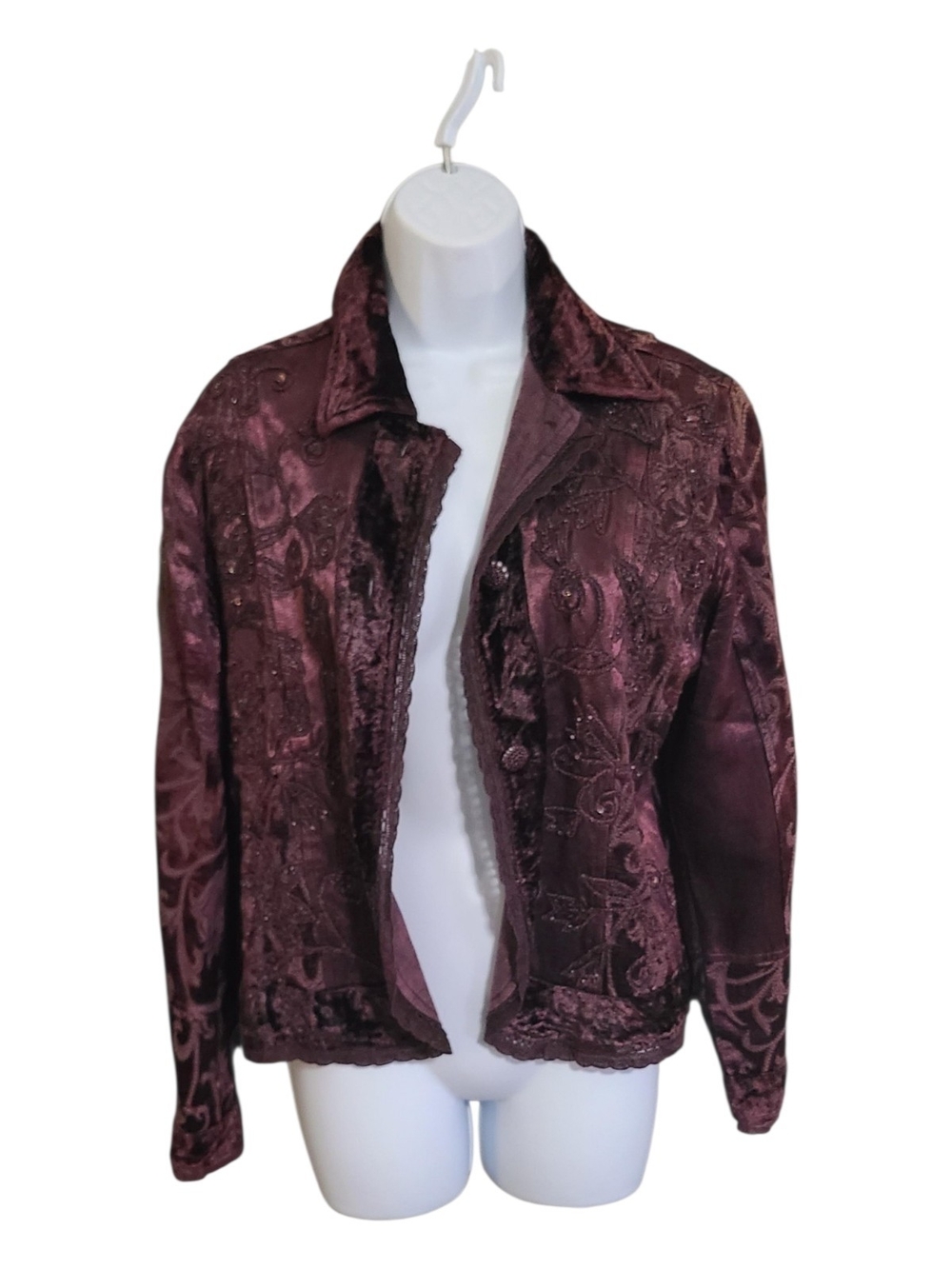Women's Embroidered Velvet Jacket - Deep Plum